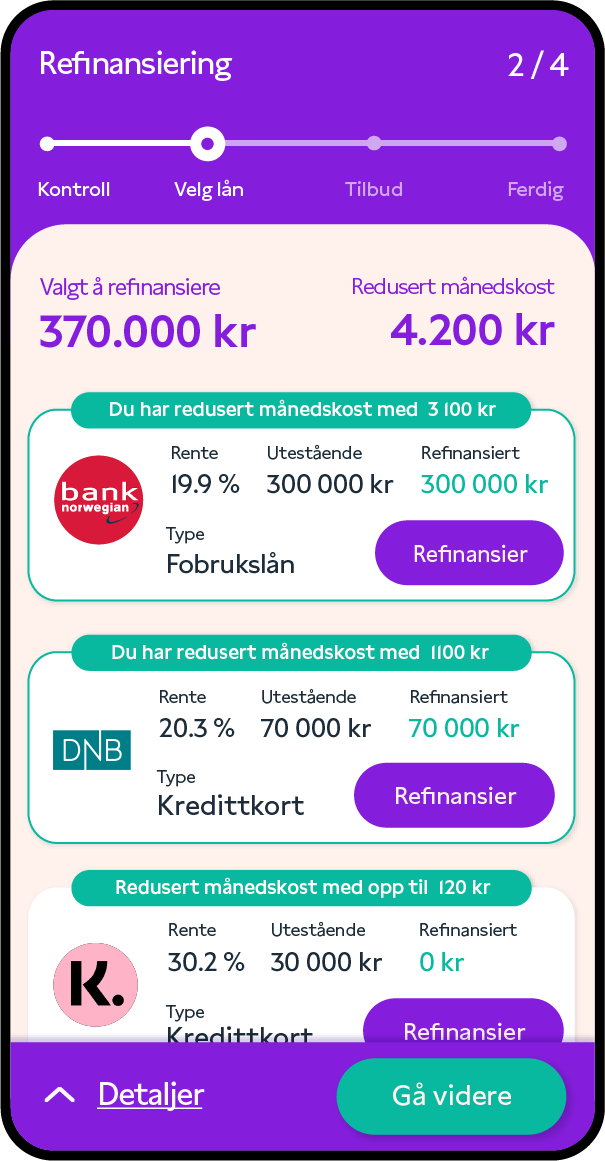 Screenshot of loan selection